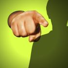 Pointing finger at reader